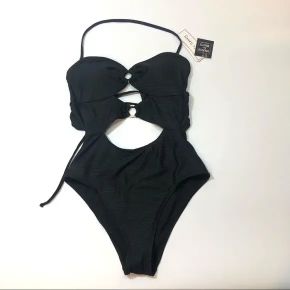 Hula Honey BLACK Ribbed One-Piece Swimsuit - Picture 4 of 6